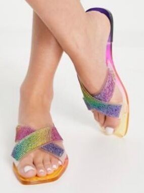 ASOS Rainbow Jeweled Slide Sandals - Multicolor Gradient